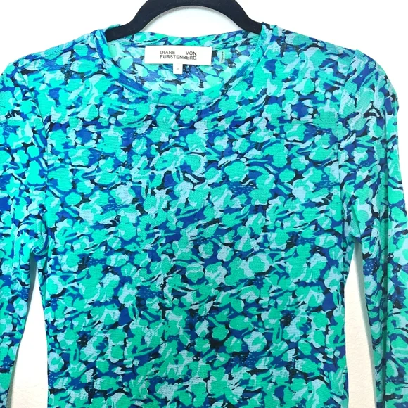 Diane Von Furstenberg Logan Fiddlehead Sheer Mesh Top Size Medium - Picture 3 of 7